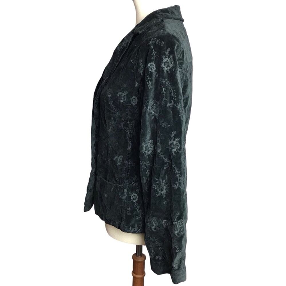 CP Shades Dark Green Velvet Long Sleeve Peplum Fall Winter Coat Jacket Blazer L - Picture 10 of 13